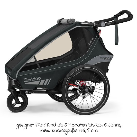 Qeridoo Kinderfahrradanhänger & Buggy Kidgoo 1 Sport für 1 Kind mit Kupplung, Blattfeder-Dämpfsystem (bis 50 kg) - Limited Edition - Grey