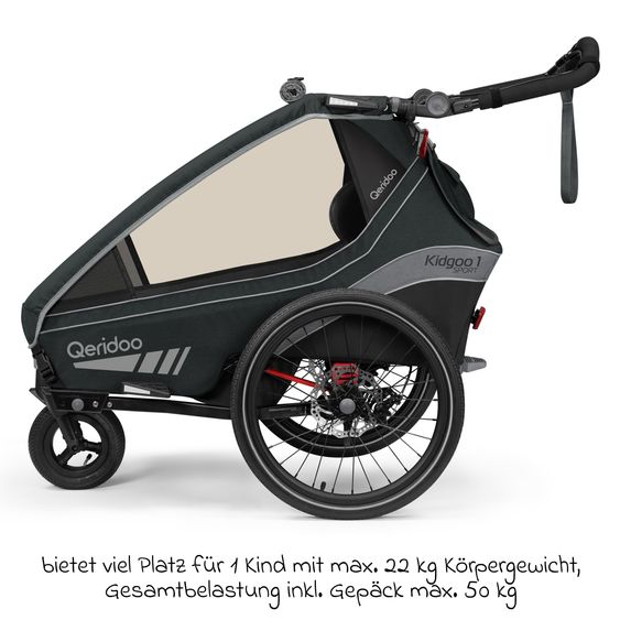 Qeridoo Kinderfahrradanhänger & Buggy Kidgoo 1 Sport für 1 Kind mit Kupplung, Blattfeder-Dämpfsystem (bis 50 kg) - Limited Edition - Grey