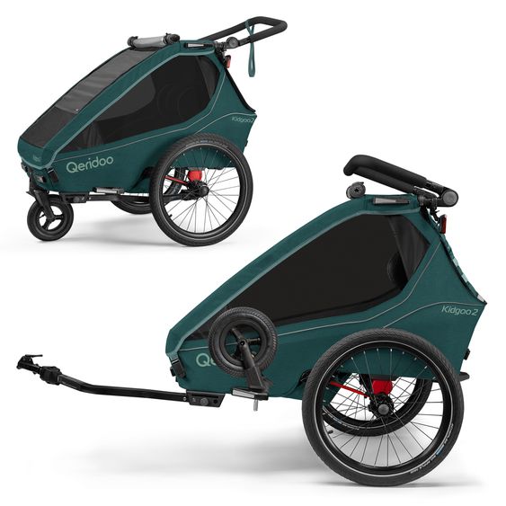 Qeridoo Kinderfahrradanhänger & Buggy Kidgoo 2 für 2 Kinder (bis 60 kg) mit Kupplung, Dämpfsystem, XL-Kofferraum - Pacific Blue