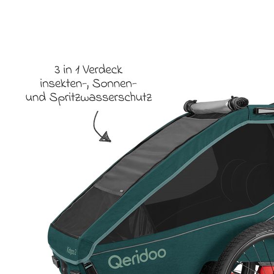 Qeridoo Kinderfahrradanhänger & Buggy Kidgoo 2 für 2 Kinder (bis 60 kg) mit Kupplung, Dämpfsystem, XL-Kofferraum - Pacific Blue