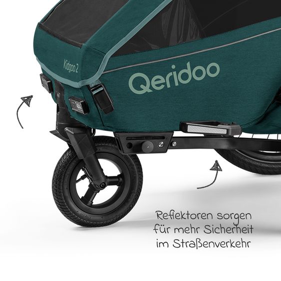 Qeridoo Kinderfahrradanhänger & Buggy Kidgoo 2 für 2 Kinder (bis 60 kg) mit Kupplung, Dämpfsystem, XL-Kofferraum - Pacific Blue