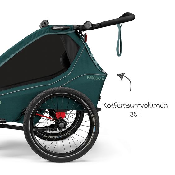 Qeridoo Kinderfahrradanhänger & Buggy Kidgoo 2 für 2 Kinder (bis 60 kg) mit Kupplung, Dämpfsystem, XL-Kofferraum - Pacific Blue
