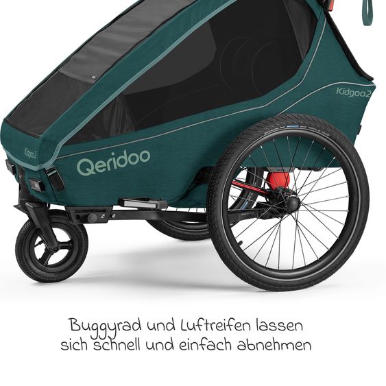 Qeridoo Kinderfahrradanhänger & Buggy Kidgoo 2 für 2 Kinder (bis 60 kg) mit Kupplung, Dämpfsystem, XL-Kofferraum - Pacific Blue