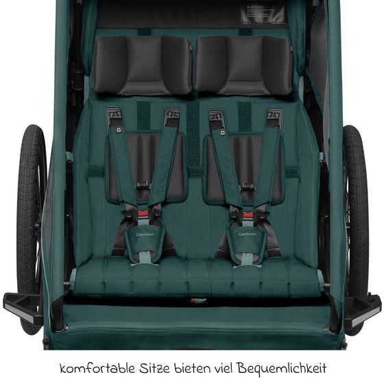 Qeridoo Kinderfahrradanhänger & Buggy Kidgoo 2 für 2 Kinder (bis 60 kg) mit Kupplung, Dämpfsystem, XL-Kofferraum - Pacific Blue