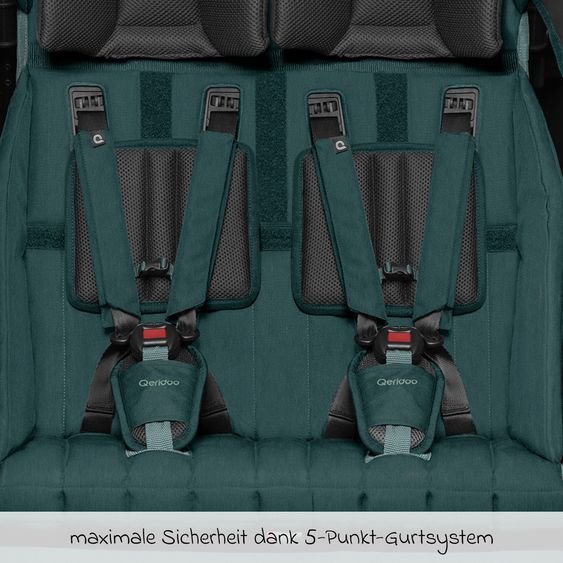 Qeridoo Kinderfahrradanhänger & Buggy Kidgoo 2 für 2 Kinder (bis 60 kg) mit Kupplung, Dämpfsystem, XL-Kofferraum - Pacific Blue