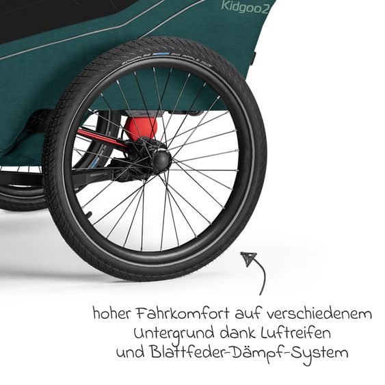Qeridoo Kinderfahrradanhänger & Buggy Kidgoo 2 für 2 Kinder (bis 60 kg) mit Kupplung, Dämpfsystem, XL-Kofferraum - Pacific Blue