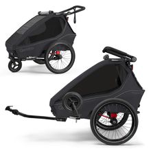 Kinderfahrradanhänger & Buggy Kidgoo 2 für 2 Kinder (bis 60 kg) mit Kupplung, Dämpfsystem, XL-Kofferraum - Phantom Grey