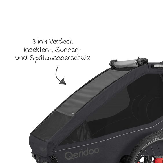 Qeridoo Kinderfahrradanhänger & Buggy Kidgoo 2 für 2 Kinder (bis 60 kg) mit Kupplung, Dämpfsystem, XL-Kofferraum - Phantom Grey