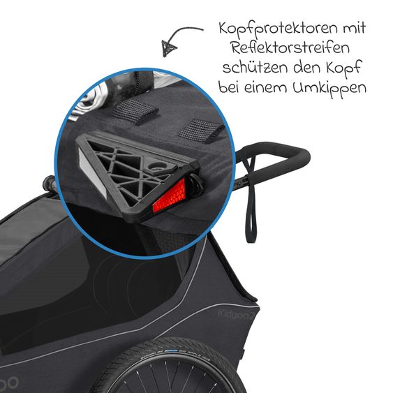 Qeridoo Kinderfahrradanhänger & Buggy Kidgoo 2 für 2 Kinder (bis 60 kg) mit Kupplung, Dämpfsystem, XL-Kofferraum - Phantom Grey