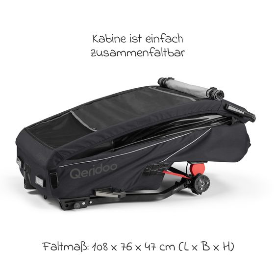 Qeridoo Kinderfahrradanhänger & Buggy Kidgoo 2 für 2 Kinder (bis 60 kg) mit Kupplung, Dämpfsystem, XL-Kofferraum - Phantom Grey