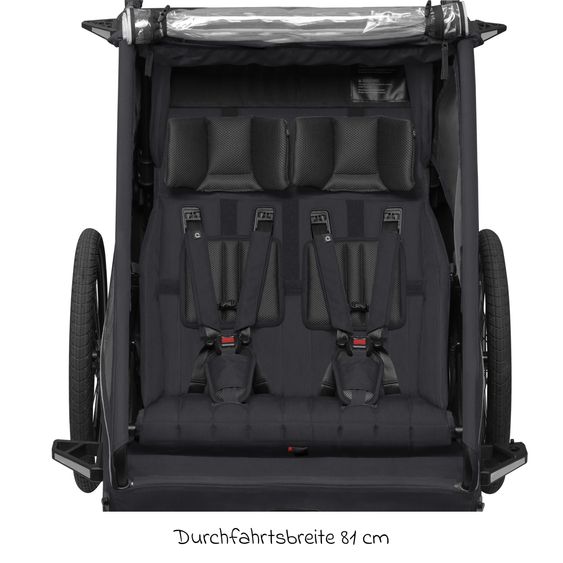 Qeridoo Kinderfahrradanhänger & Buggy Kidgoo 2 für 2 Kinder (bis 60 kg) mit Kupplung, Dämpfsystem, XL-Kofferraum - Phantom Grey