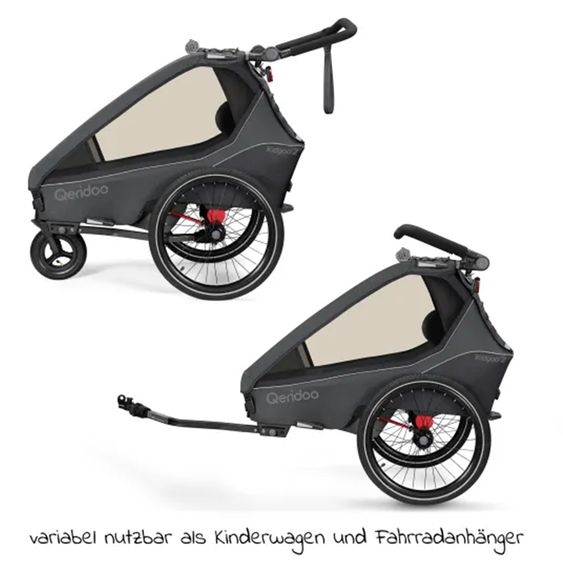 Qeridoo Kidgoo 2 children's bike trailer & buggy for 2 children with coupling, shock absorption system, XL trunk (up to 60 kg) - Steel Grey