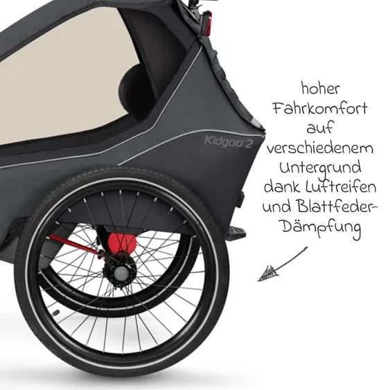 Qeridoo Kidgoo 2 children's bike trailer & buggy for 2 children with coupling, shock absorption system, XL trunk (up to 60 kg) - Steel Grey