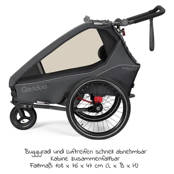 Qeridoo Kidgoo 2 children's bike trailer & buggy for 2 children with coupling, shock absorption system, XL trunk (up to 60 kg) - Steel Grey