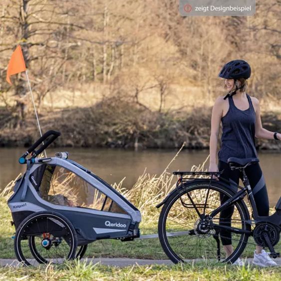 Qeridoo Kidgoo 2 children's bike trailer & buggy for 2 children with coupling, shock absorption system, XL trunk (up to 60 kg) - Steel Grey