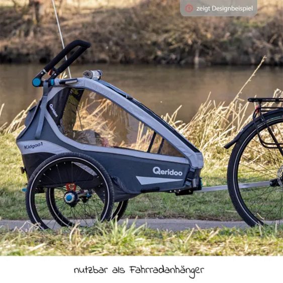 Qeridoo Kidgoo 2 children's bike trailer & buggy for 2 children with coupling, shock absorption system, XL trunk (up to 60 kg) - Steel Grey