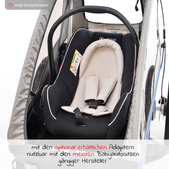 Qeridoo Kinderfahrradanhänger & Buggy Kidgoo 2 für 2 Kinder mit Kupplung, Dämpfsystem, XL-Kofferraum (bis 60kg) - Steel Grey