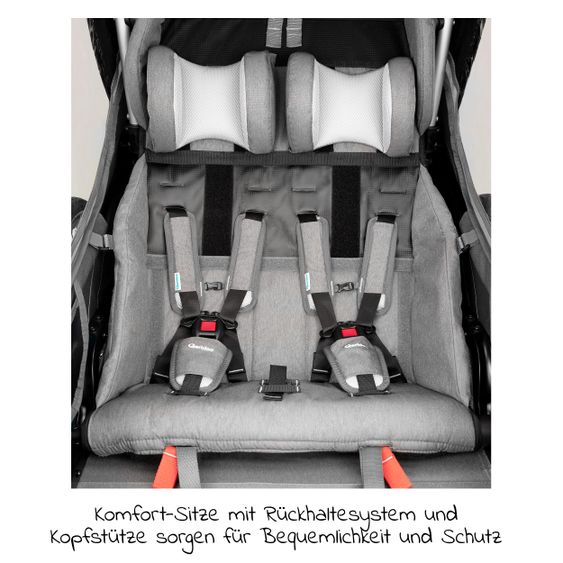 Qeridoo Kinderfahrradanhänger & Buggy Kidgoo 2 für 2 Kinder mit Kupplung, Dämpfsystem, XL-Kofferraum (bis 60kg) - Steel Grey