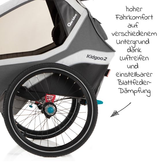 Qeridoo Kinderfahrradanhänger & Buggy Kidgoo 2 für 2 Kinder mit Kupplung, Dämpfsystem, XL-Kofferraum (bis 60kg) - Steel Grey