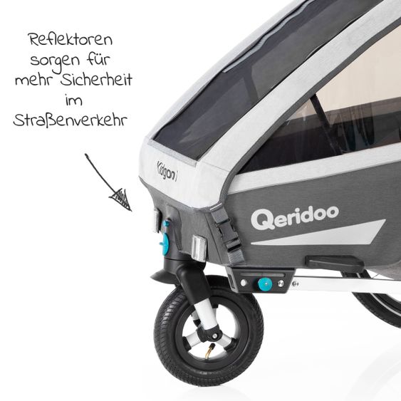 Qeridoo Kinderfahrradanhänger & Buggy Kidgoo 2 für 2 Kinder mit Kupplung, Dämpfsystem, XL-Kofferraum (bis 60kg) - Steel Grey