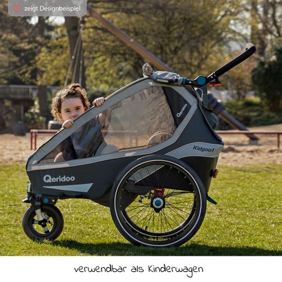 Qeridoo Kinderfahrradanhänger & Buggy Kidgoo 2 für 2 Kinder mit Kupplung, Dämpfsystem, XL-Kofferraum (bis 60kg) - Steel Grey