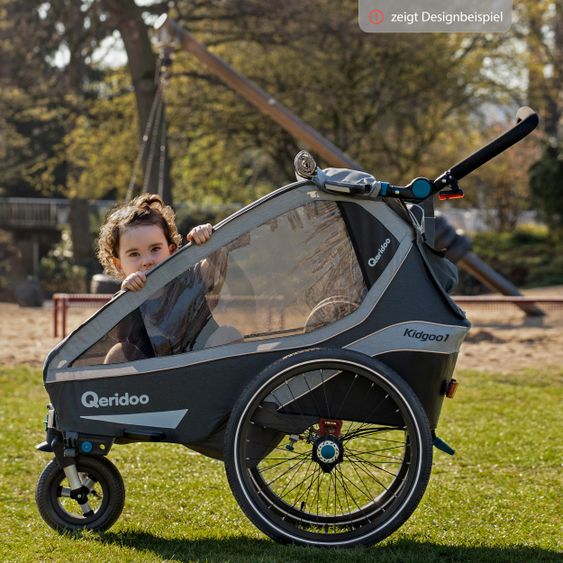 Qeridoo Kinderfahrradanhänger & Buggy Kidgoo 2 für 2 Kinder mit Kupplung, Dämpfsystem, XL-Kofferraum (bis 60kg) - Steel Grey