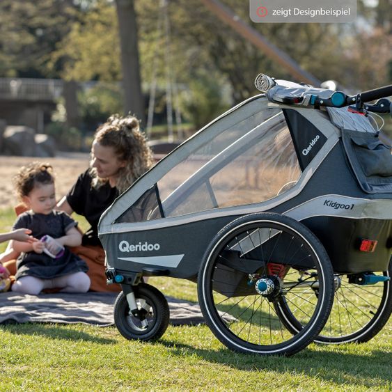 Qeridoo Kinderfahrradanhänger & Buggy Kidgoo 2 für 2 Kinder mit Kupplung, Dämpfsystem, XL-Kofferraum (bis 60kg) - Steel Grey