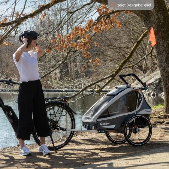 Qeridoo Kinderfahrradanhänger & Buggy Kidgoo 2 für 2 Kinder mit Kupplung, Dämpfsystem, XL-Kofferraum (bis 60kg) - Steel Grey