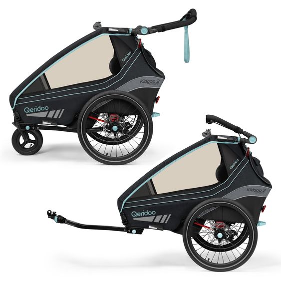 Qeridoo Kinderfahrradanhänger & Buggy Kidgoo 2 Sport für 2 Kinder mit Kupplung, Blattfeder-Dämpfsystem (bis 60 kg) - Arctic Blue