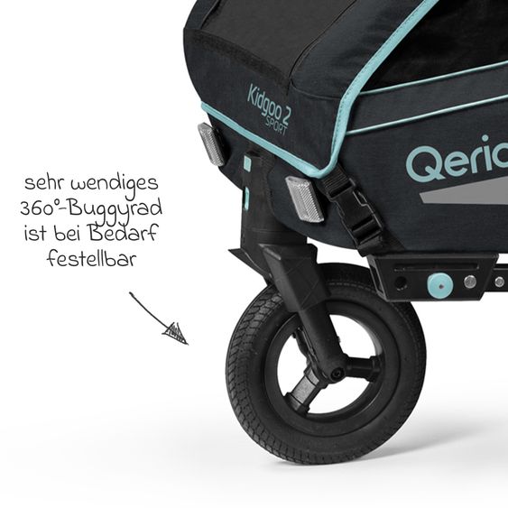 Qeridoo Kinderfahrradanhänger & Buggy Kidgoo 2 Sport für 2 Kinder mit Kupplung, Blattfeder-Dämpfsystem (bis 60 kg) - Arctic Blue