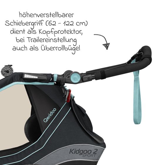 Qeridoo Kinderfahrradanhänger & Buggy Kidgoo 2 Sport für 2 Kinder mit Kupplung, Blattfeder-Dämpfsystem (bis 60 kg) - Arctic Blue