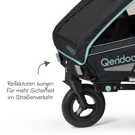 Qeridoo Kinderfahrradanhänger & Buggy Kidgoo 2 Sport für 2 Kinder mit Kupplung, Blattfeder-Dämpfsystem (bis 60 kg) - Arctic Blue