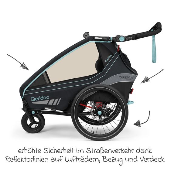 Qeridoo Kinderfahrradanhänger & Buggy Kidgoo 2 Sport für 2 Kinder mit Kupplung, Blattfeder-Dämpfsystem (bis 60 kg) - Arctic Blue