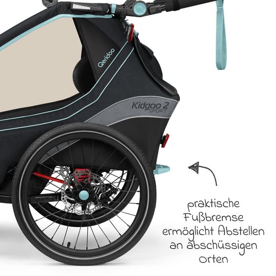 Qeridoo Kinderfahrradanhänger & Buggy Kidgoo 2 Sport für 2 Kinder mit Kupplung, Blattfeder-Dämpfsystem (bis 60 kg) - Arctic Blue