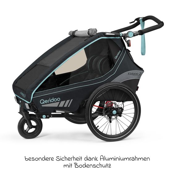 Qeridoo Kinderfahrradanhänger & Buggy Kidgoo 2 Sport für 2 Kinder mit Kupplung, Blattfeder-Dämpfsystem (bis 60 kg) - Arctic Blue