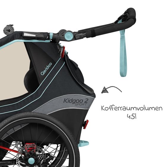 Qeridoo Kinderfahrradanhänger & Buggy Kidgoo 2 Sport für 2 Kinder mit Kupplung, Blattfeder-Dämpfsystem (bis 60 kg) - Arctic Blue