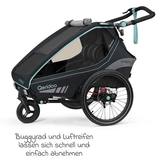 Qeridoo Kinderfahrradanhänger & Buggy Kidgoo 2 Sport für 2 Kinder mit Kupplung, Blattfeder-Dämpfsystem (bis 60 kg) - Arctic Blue