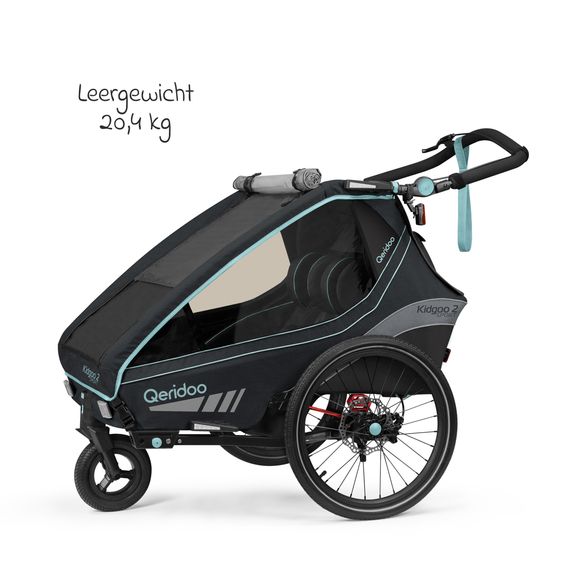 Qeridoo Kinderfahrradanhänger & Buggy Kidgoo 2 Sport für 2 Kinder mit Kupplung, Blattfeder-Dämpfsystem (bis 60 kg) - Arctic Blue