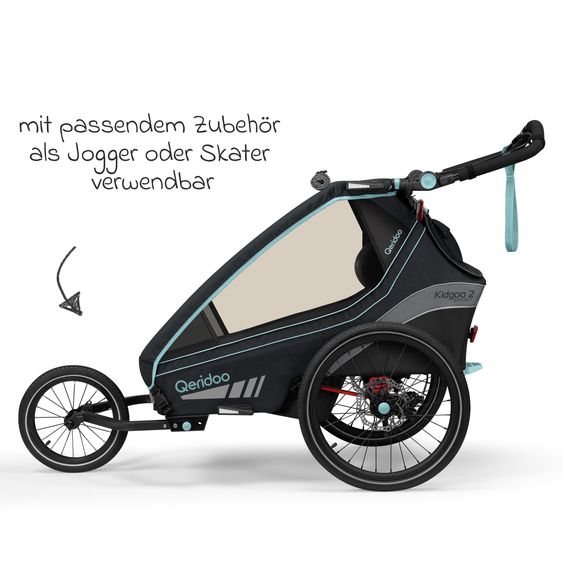 Qeridoo Kinderfahrradanhänger & Buggy Kidgoo 2 Sport für 2 Kinder mit Kupplung, Blattfeder-Dämpfsystem (bis 60 kg) - Arctic Blue