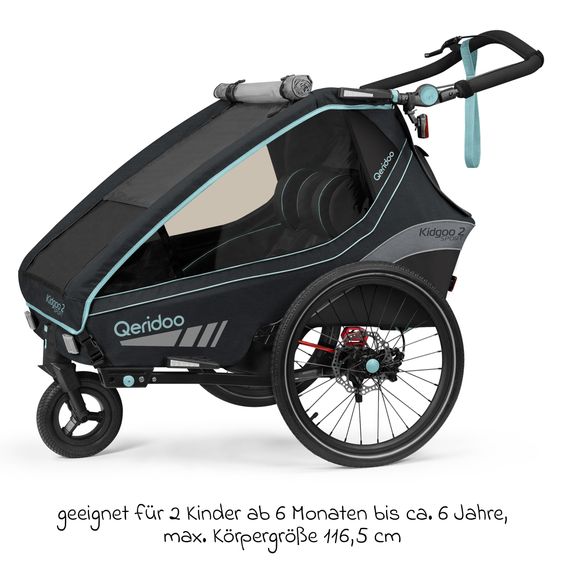 Qeridoo Kinderfahrradanhänger & Buggy Kidgoo 2 Sport für 2 Kinder mit Kupplung, Blattfeder-Dämpfsystem (bis 60 kg) - Arctic Blue