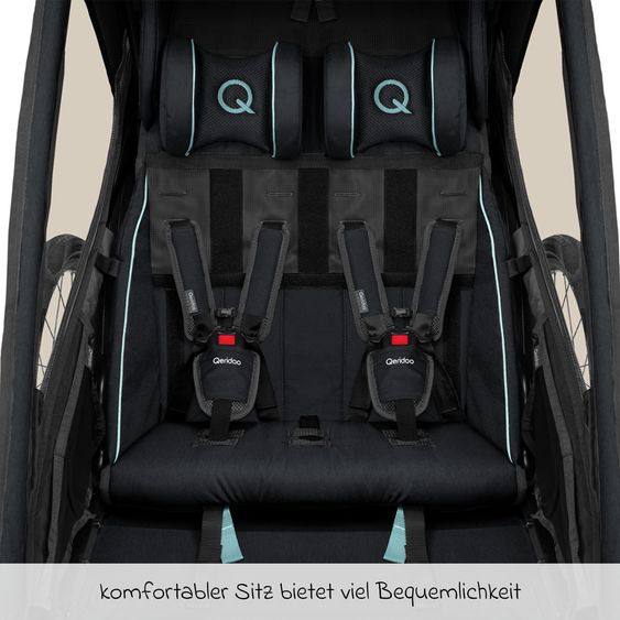 Qeridoo Kinderfahrradanhänger & Buggy Kidgoo 2 Sport für 2 Kinder mit Kupplung, Blattfeder-Dämpfsystem (bis 60 kg) - Arctic Blue