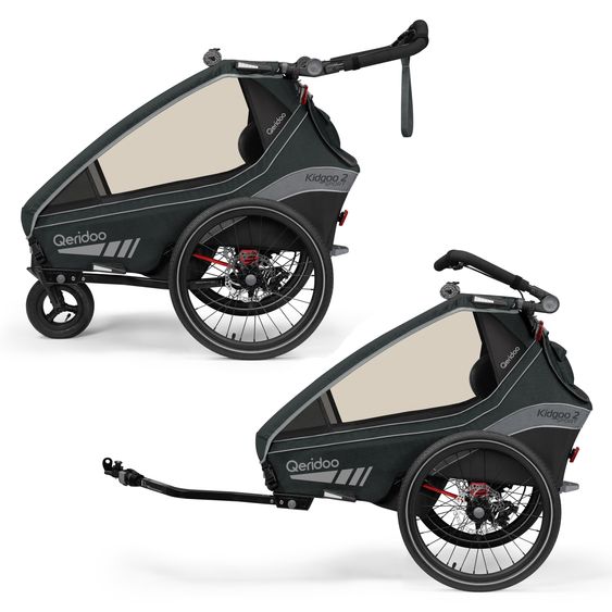 Qeridoo Kinderfahrradanhänger & Buggy Kidgoo 2 Sport für 2 Kinder mit Kupplung, Blattfeder-Dämpfsystem (bis 60 kg) - Limited Edition - Grey