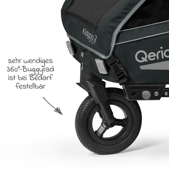 Qeridoo Kinderfahrradanhänger & Buggy Kidgoo 2 Sport für 2 Kinder mit Kupplung, Blattfeder-Dämpfsystem (bis 60 kg) - Limited Edition - Grey