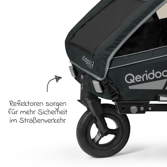 Qeridoo Kinderfahrradanhänger & Buggy Kidgoo 2 Sport für 2 Kinder mit Kupplung, Blattfeder-Dämpfsystem (bis 60 kg) - Limited Edition - Grey