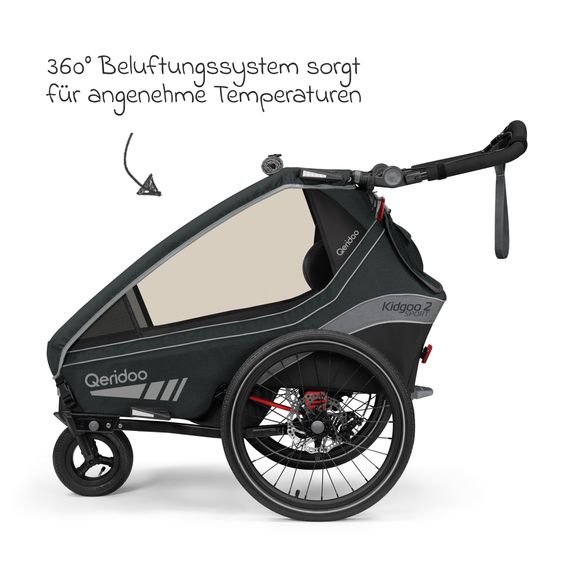 Qeridoo Kinderfahrradanhänger & Buggy Kidgoo 2 Sport für 2 Kinder mit Kupplung, Blattfeder-Dämpfsystem (bis 60 kg) - Limited Edition - Grey