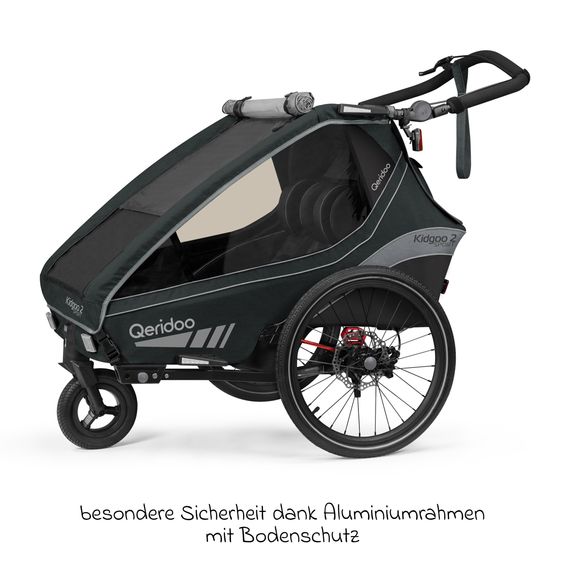 Qeridoo Kinderfahrradanhänger & Buggy Kidgoo 2 Sport für 2 Kinder mit Kupplung, Blattfeder-Dämpfsystem (bis 60 kg) - Limited Edition - Grey