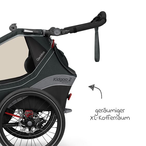 Qeridoo Kinderfahrradanhänger & Buggy Kidgoo 2 Sport für 2 Kinder mit Kupplung, Blattfeder-Dämpfsystem (bis 60 kg) - Limited Edition - Grey