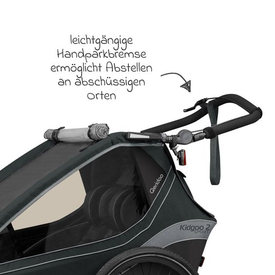 Qeridoo Kinderfahrradanhänger & Buggy Kidgoo 2 Sport für 2 Kinder mit Kupplung, Blattfeder-Dämpfsystem (bis 60 kg) - Limited Edition - Grey