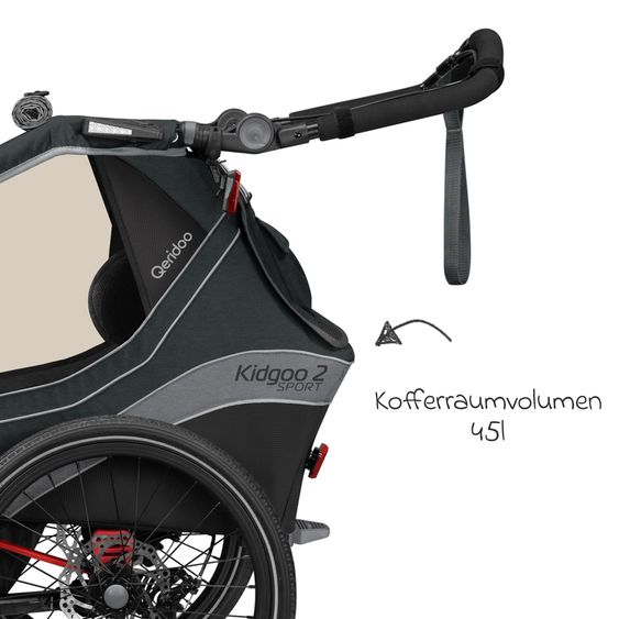 Qeridoo Kinderfahrradanhänger & Buggy Kidgoo 2 Sport für 2 Kinder mit Kupplung, Blattfeder-Dämpfsystem (bis 60 kg) - Limited Edition - Grey