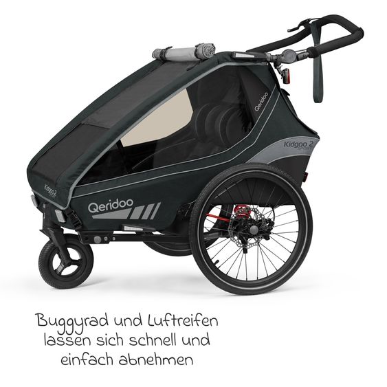 Qeridoo Kinderfahrradanhänger & Buggy Kidgoo 2 Sport für 2 Kinder mit Kupplung, Blattfeder-Dämpfsystem (bis 60 kg) - Limited Edition - Grey